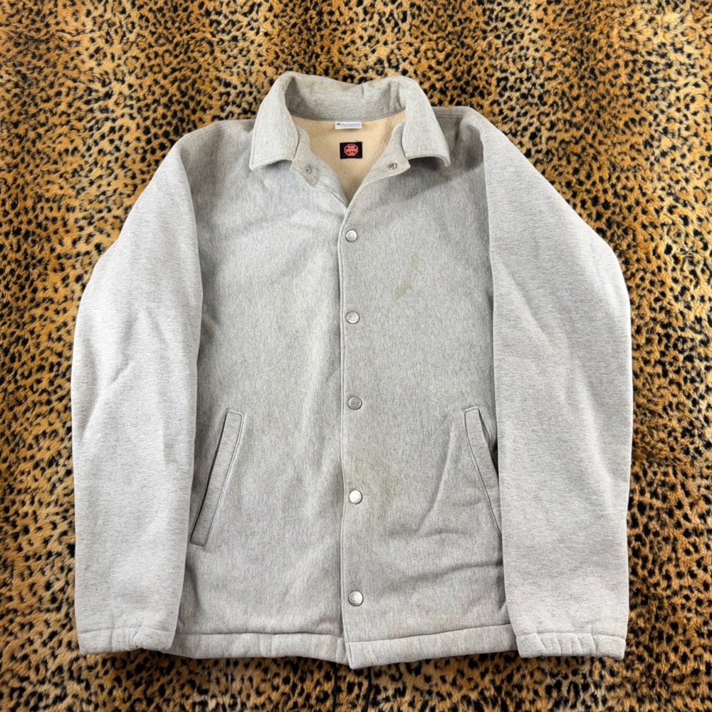 Champion Reverse Weave Wind Stopper Gore Jacket Mens Medium Grey Snap Front